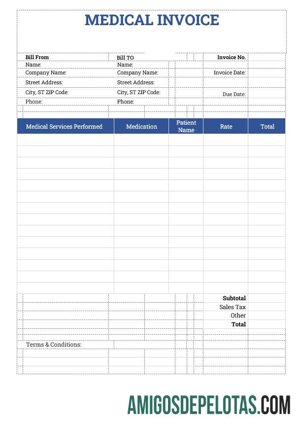 imprimível Exemplo de modelo de fatura médica